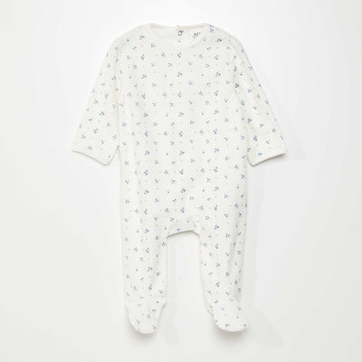 Pyjama dors-bien en velours Blanc 'fleurs'