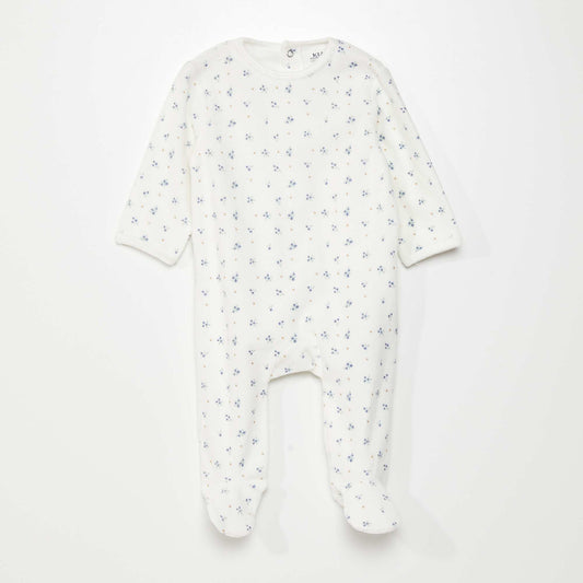 Pyjama dors-bien en velours Blanc 'fleurs'