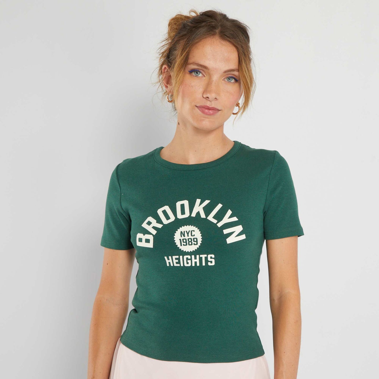 T-shirt court avec imprim style coll ge Vert