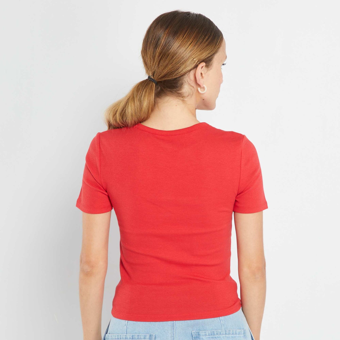 T-shirt court avec imprim style coll ge Rouge