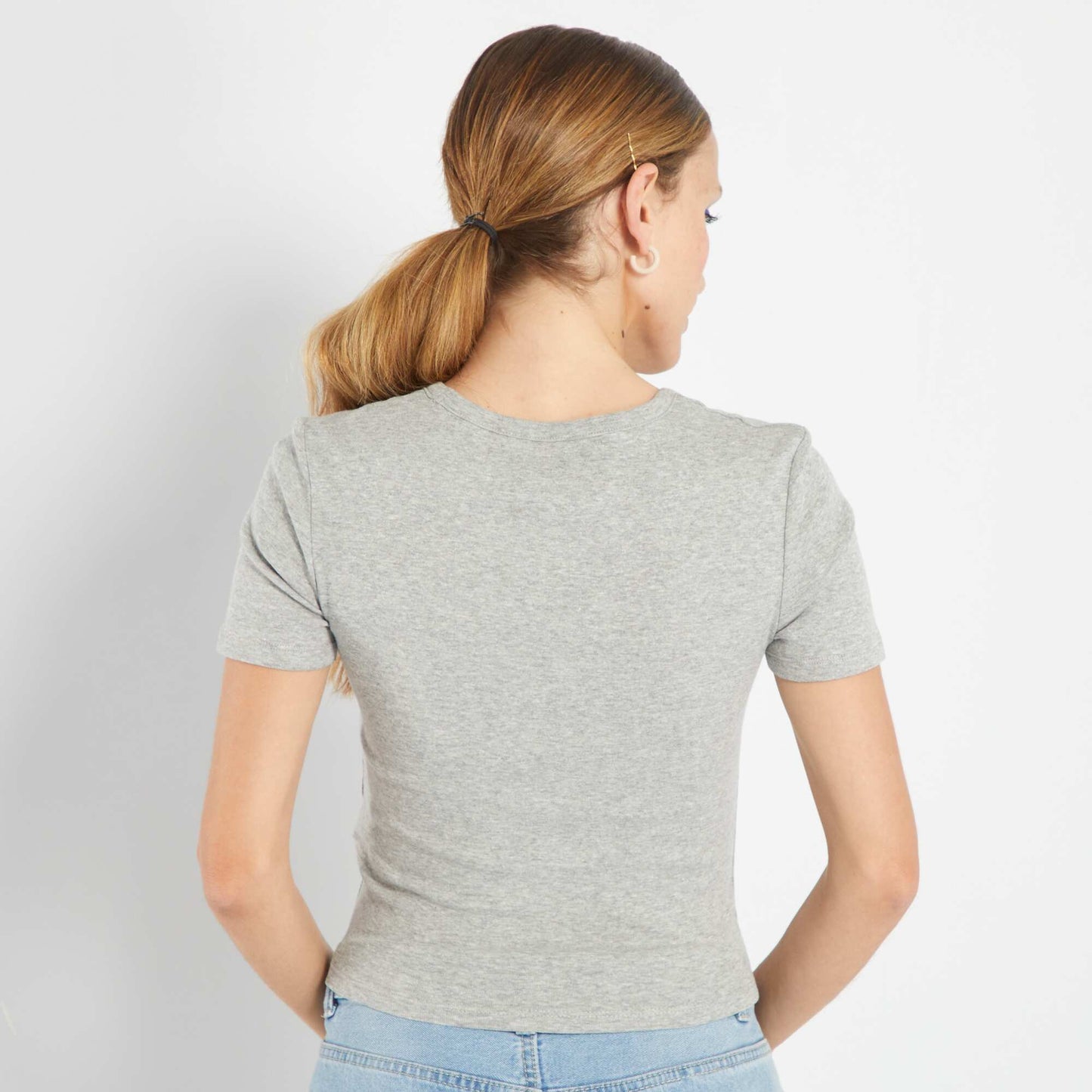 T-shirt court avec imprim style coll ge Gris