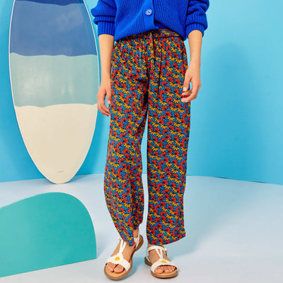 Pantalon fluide en maille cr pe imprim wax Bleu/orange/jaune