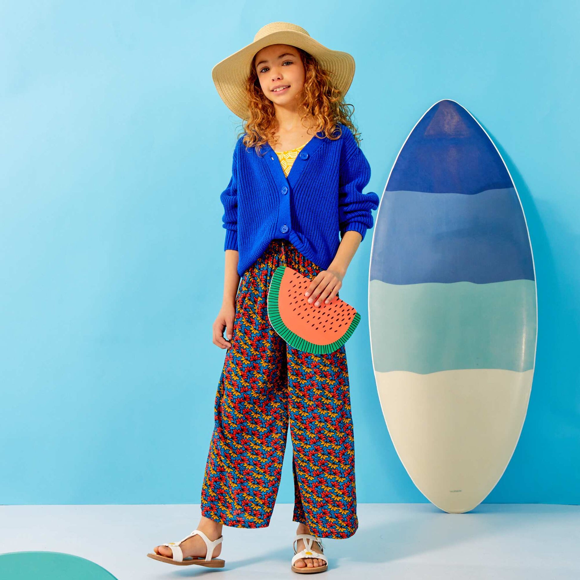 Pantalon fluide en maille cr pe imprim wax Bleu/orange/jaune