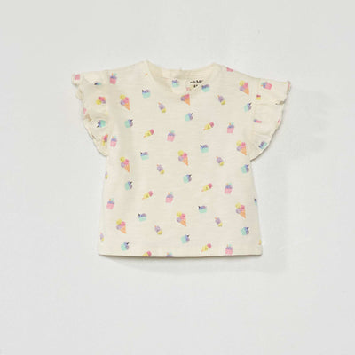 T-shirt imprim avec manches volant es Blanc