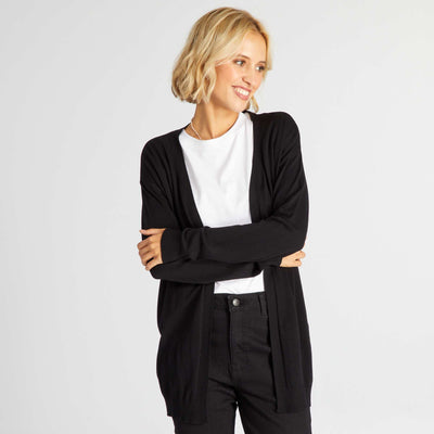 Gilet long ouvert en viscose douce noir