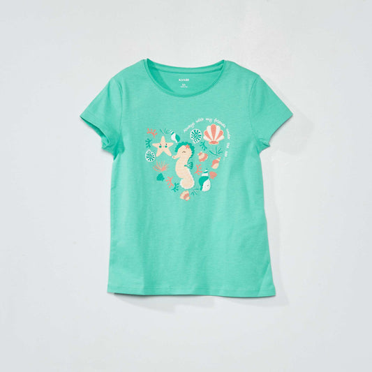 T-shirt en jersey avec motifs fantaisie Vert 'hippocampe'