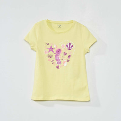 T-shirt en jersey avec motifs fantaisie Jaune 'hippocampe'