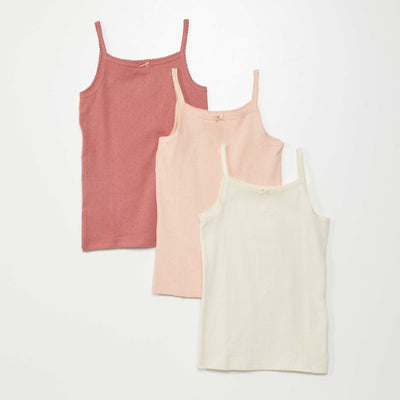 Lot de 3 d bardeurs en maille pointelle Rose/ecru