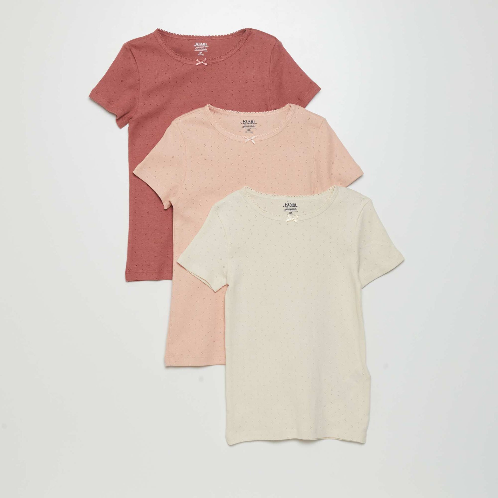 Lot de 3 t-shirts en maille pointelle Rose