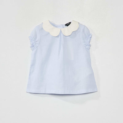 Blouse en popeline manches courtes Bleu/blanc