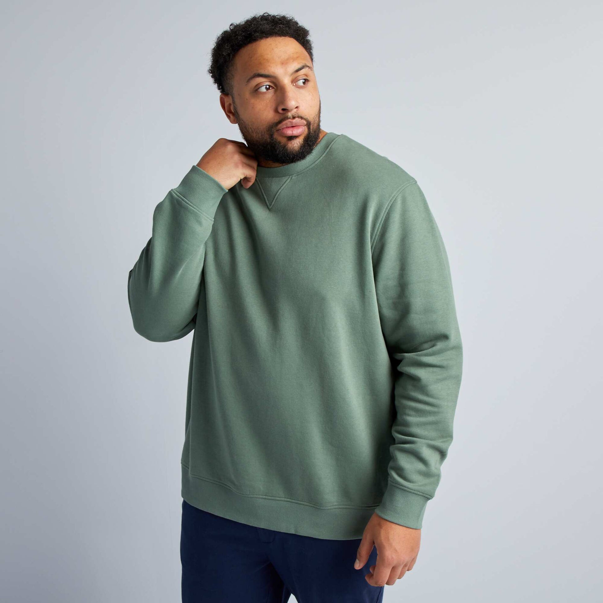 Sweat col rond en molleton Vert