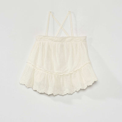 Top en gaze de coton avec broderies anglaises blanc