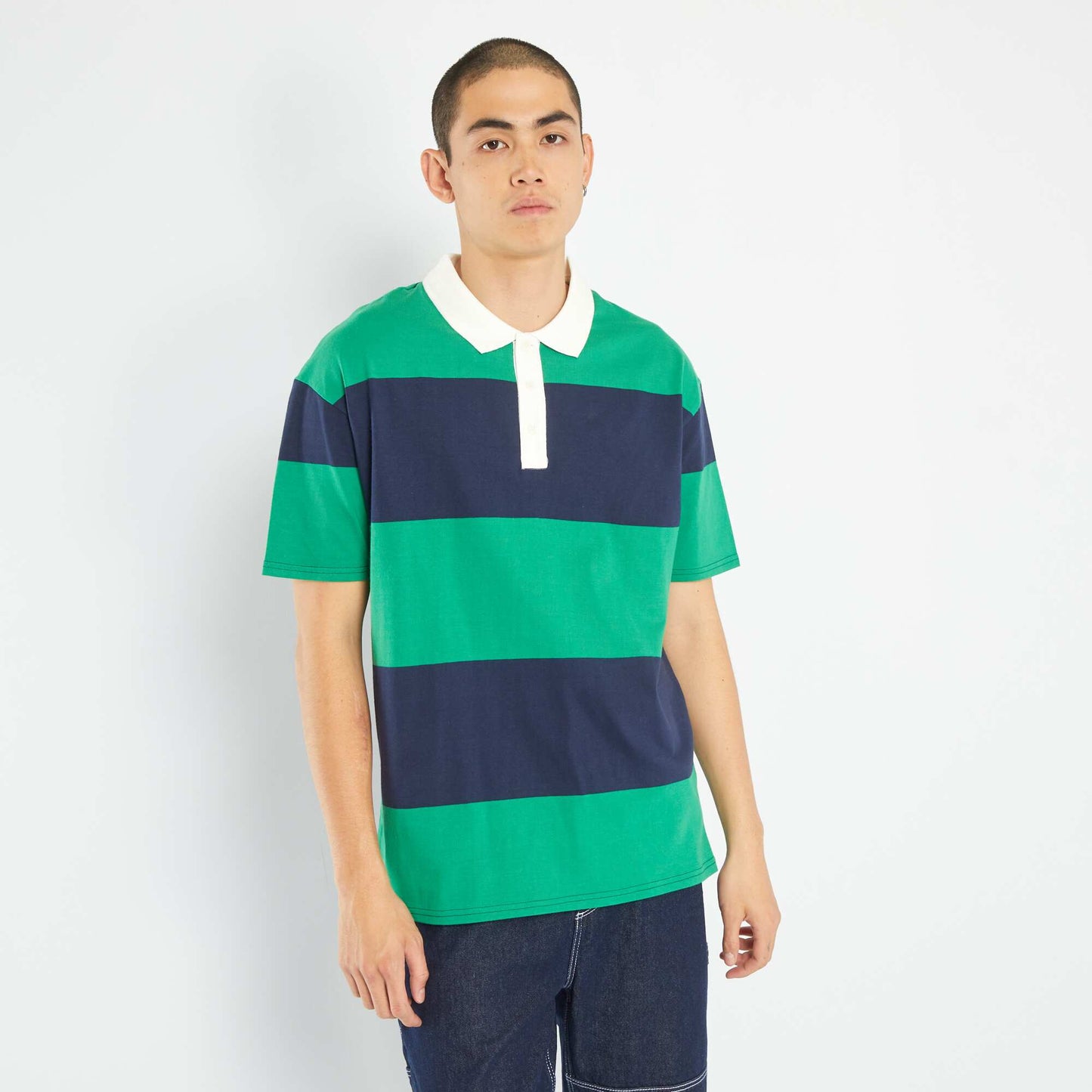 Polo rayures en jersey Vert/bleu