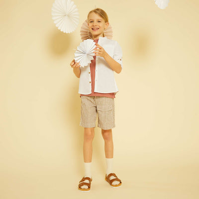 Bermuda rayures en lin Beige