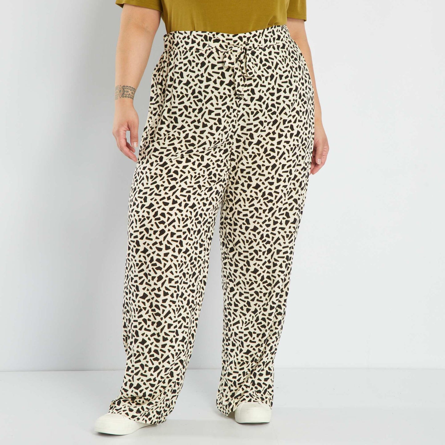 Pantalon fluide imprim Blanc/noir