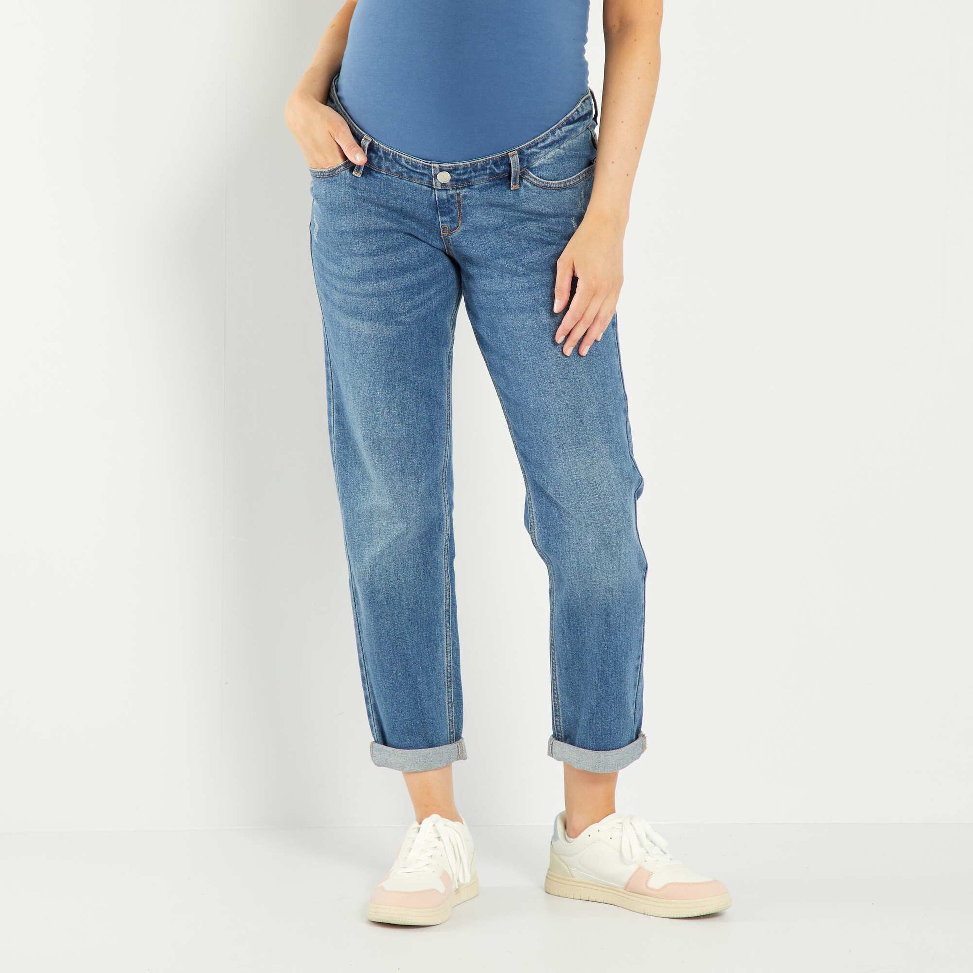 Jean mom grossesse stretch Bleu