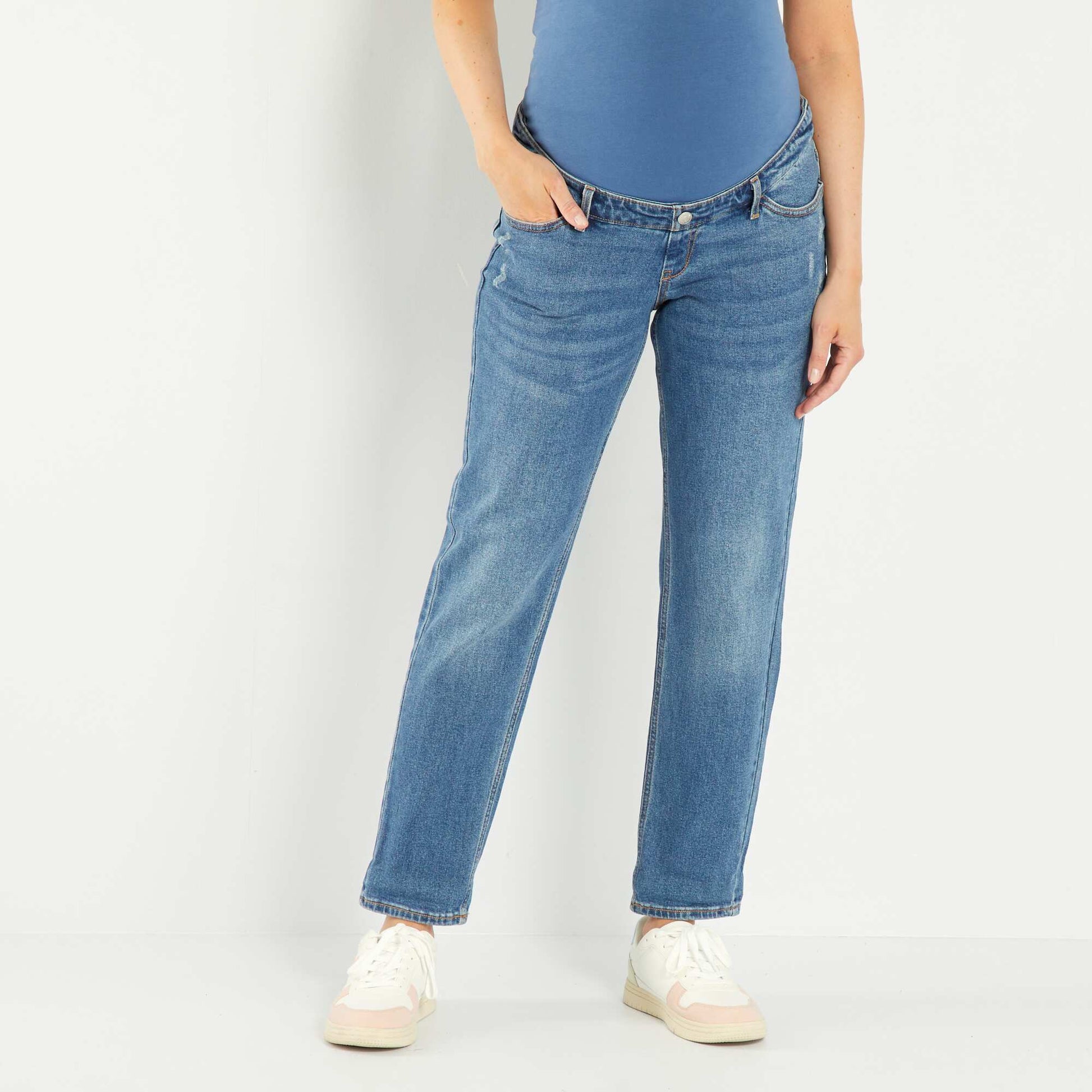 Jean mom grossesse stretch Bleu