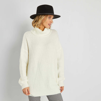Pull long en maille Blanc