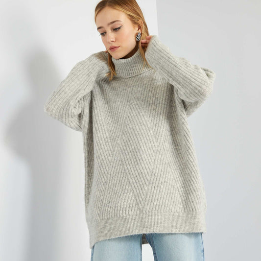 Pull long en maille Gris