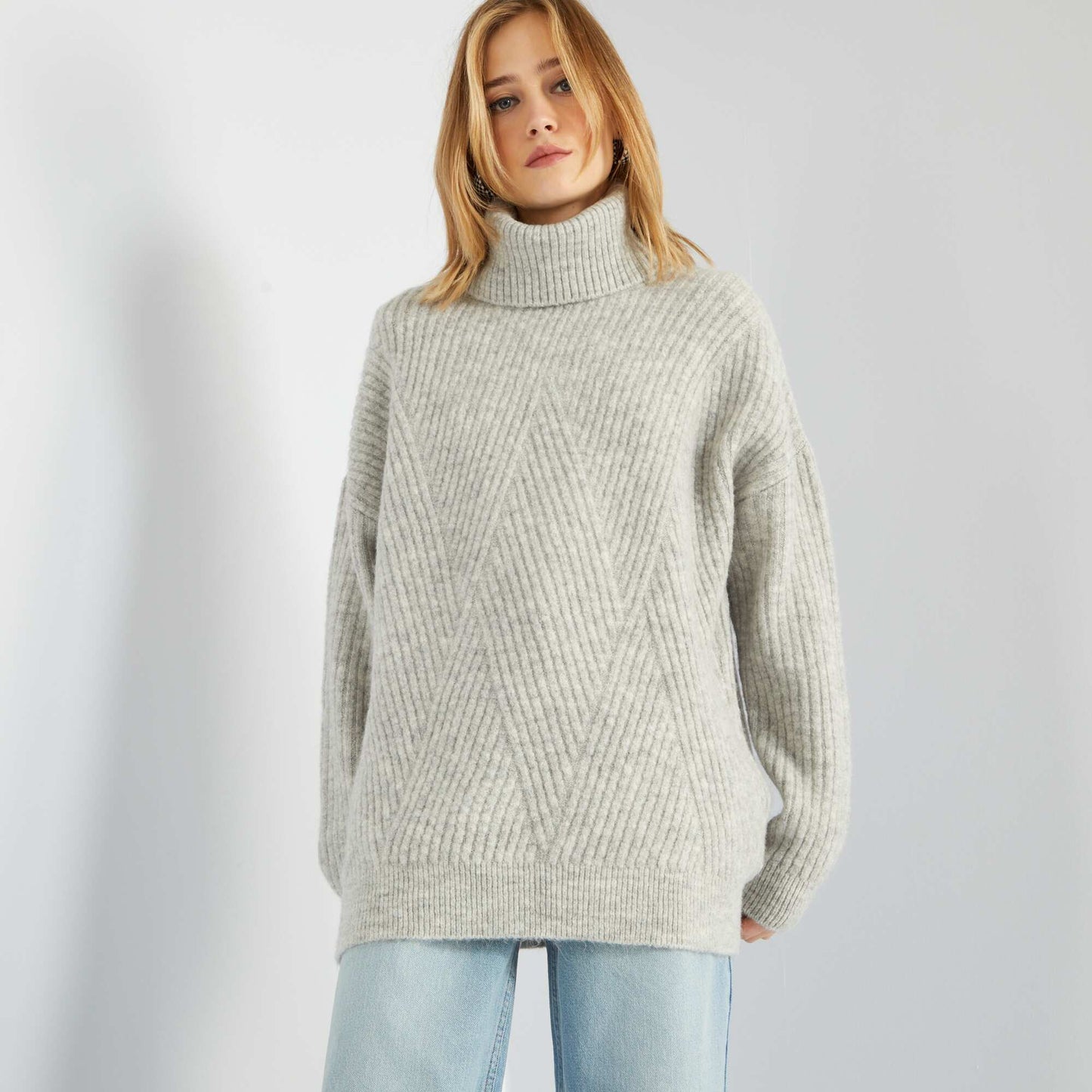 Pull long en maille Gris