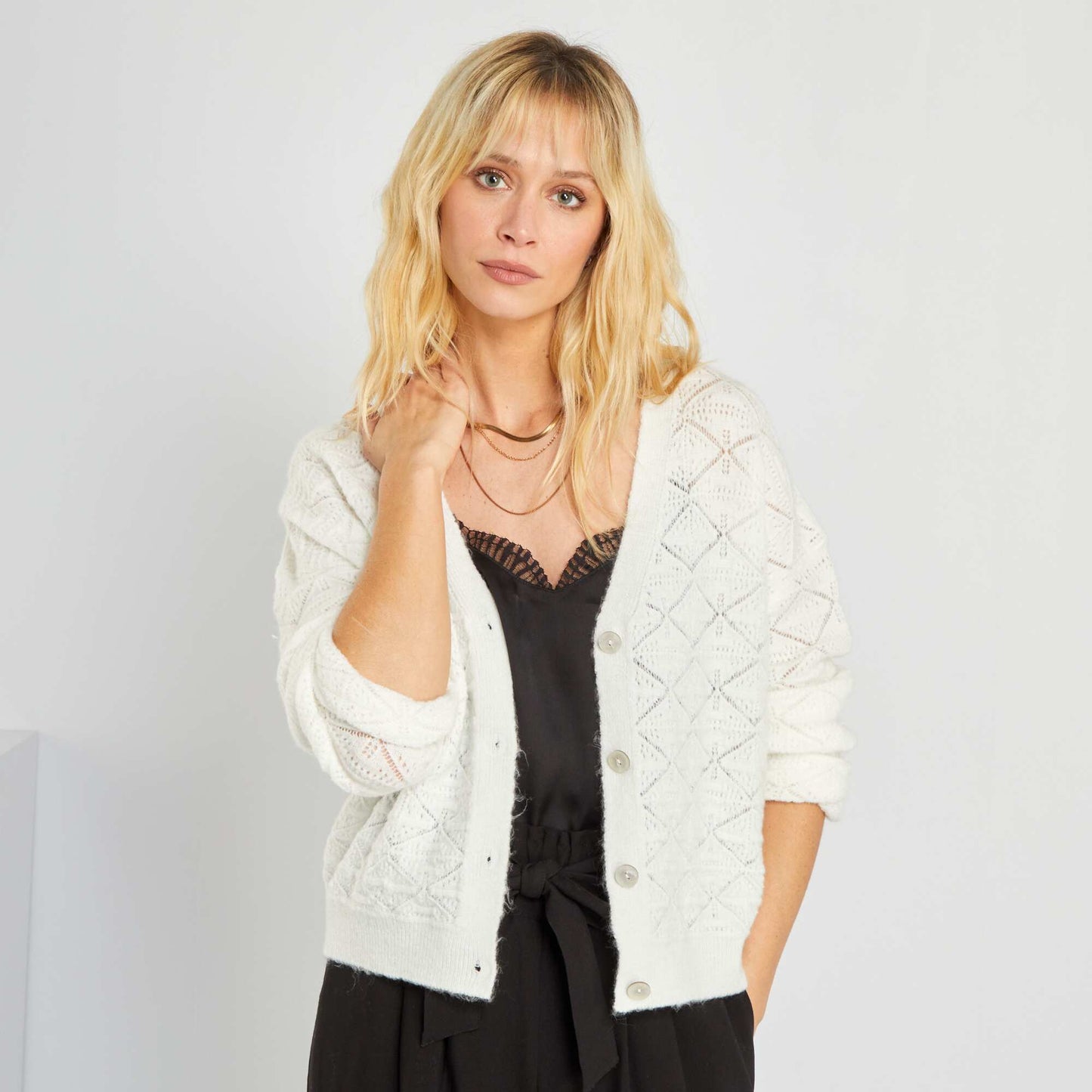 Gilet en maille ajour e fantaisie blanc