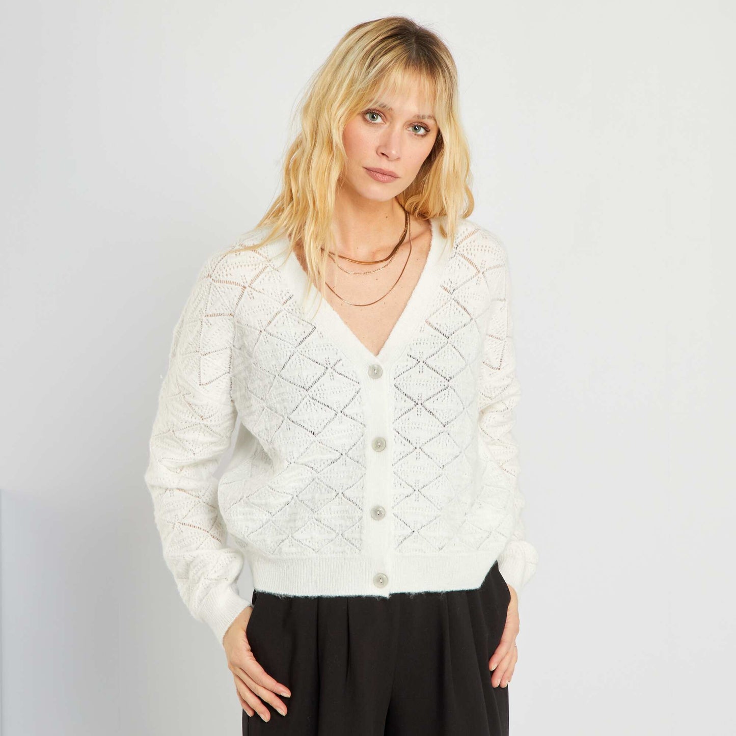 Gilet en maille ajour e fantaisie blanc