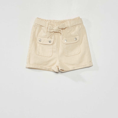 Short paper bag en denim + lien ceinture nouer Beige