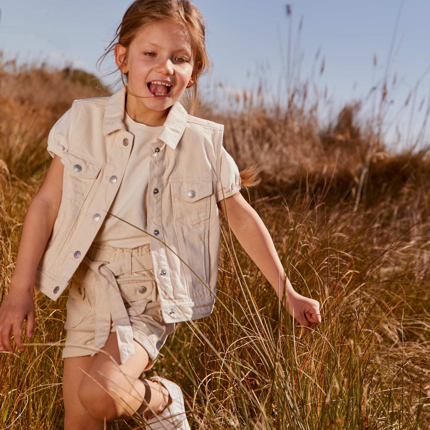 Short paper bag en denim + lien ceinture nouer Beige