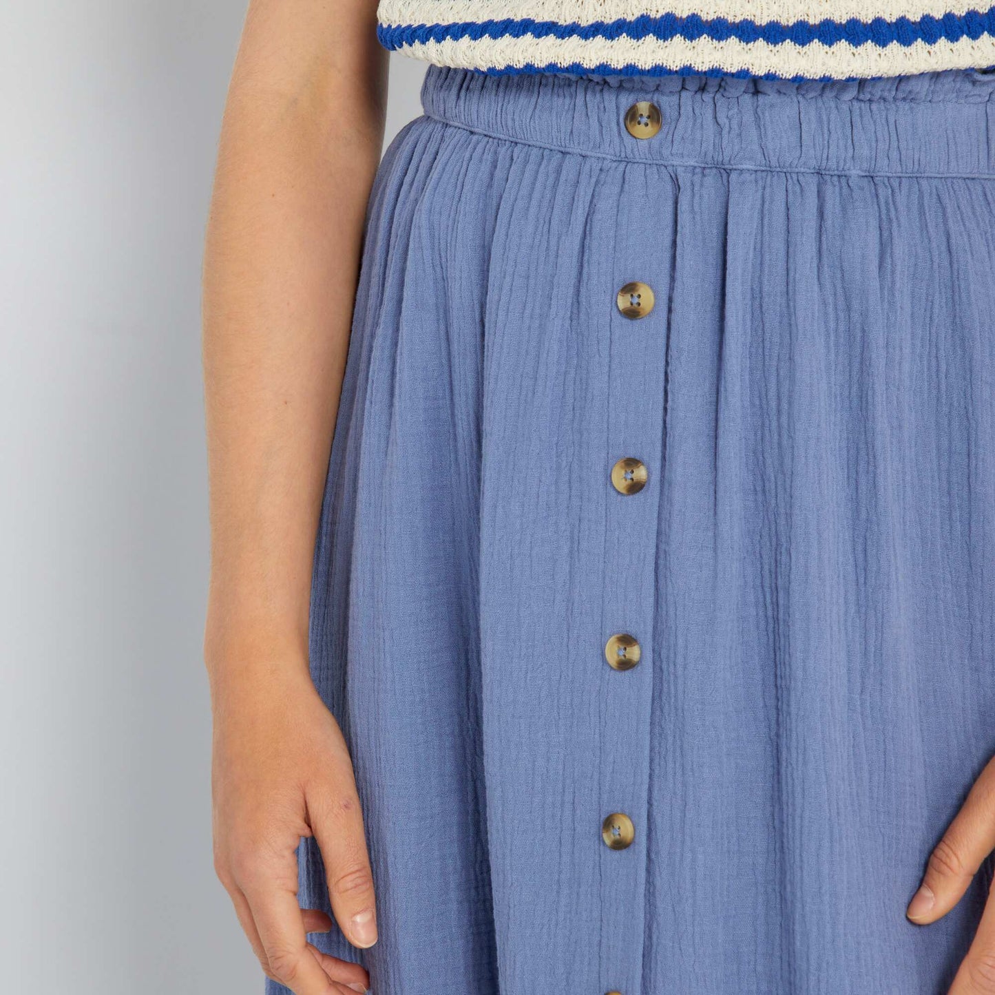 Jupe midi en gaze de coton Bleu