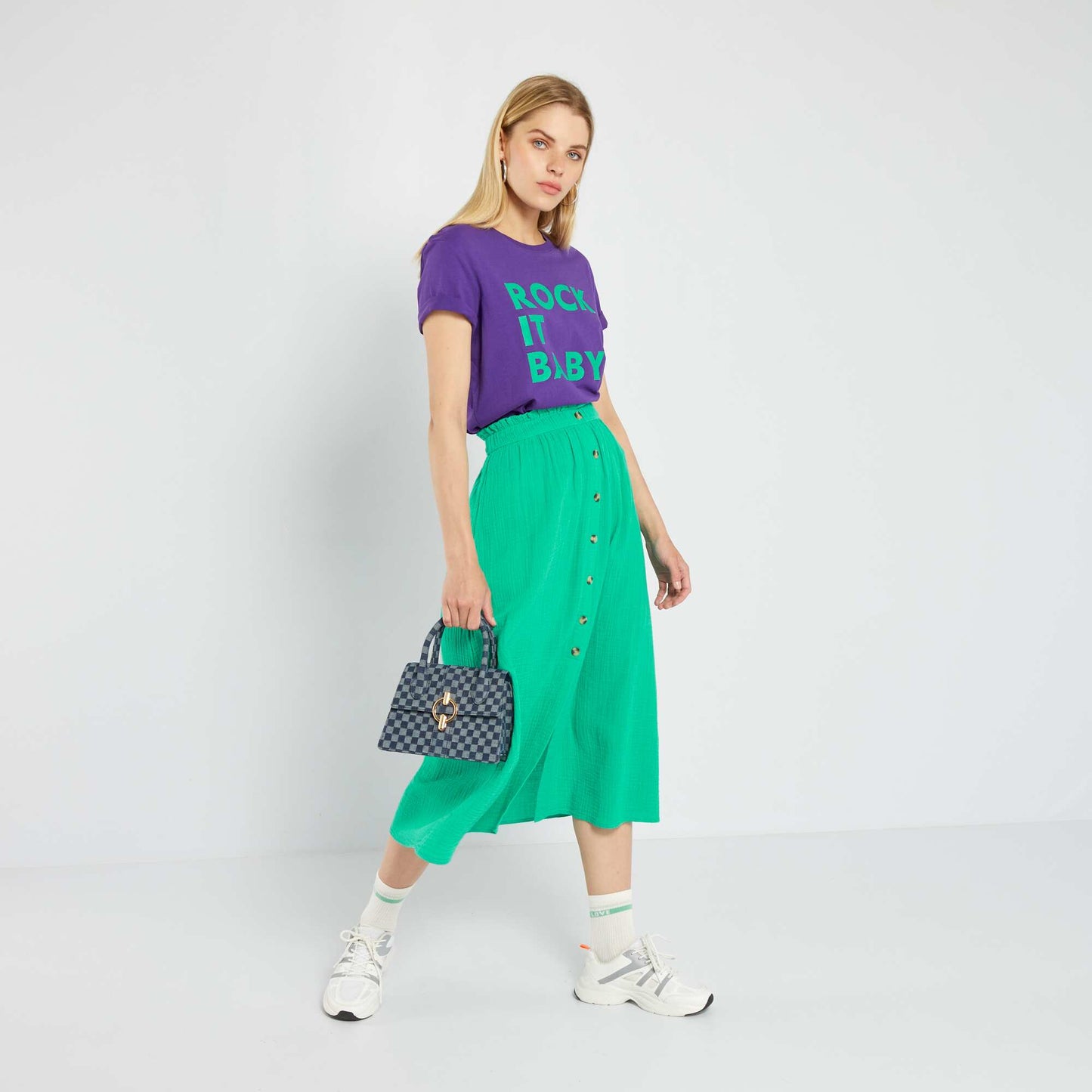 Jupe midi en gaze de coton Vert