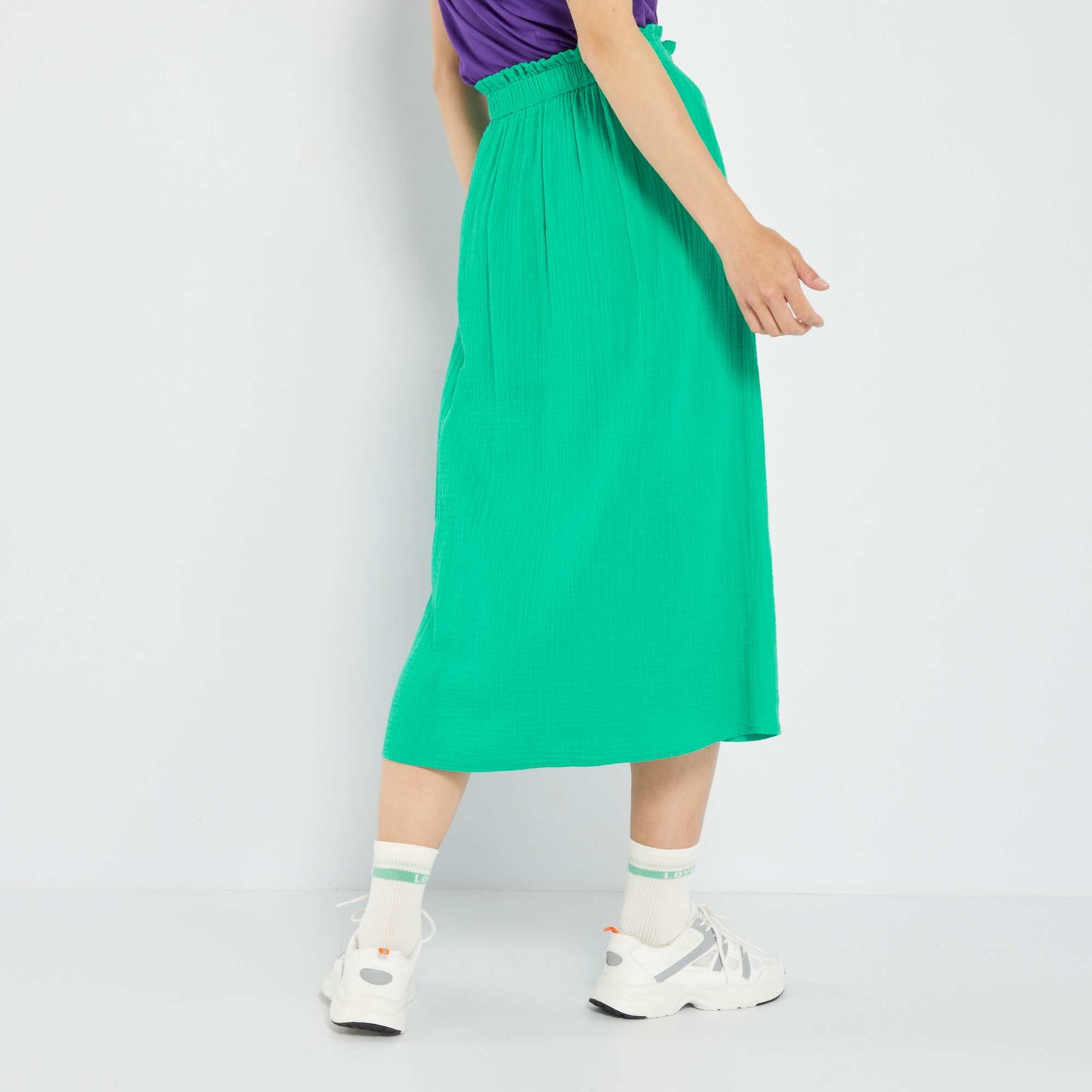 Jupe midi en gaze de coton Vert