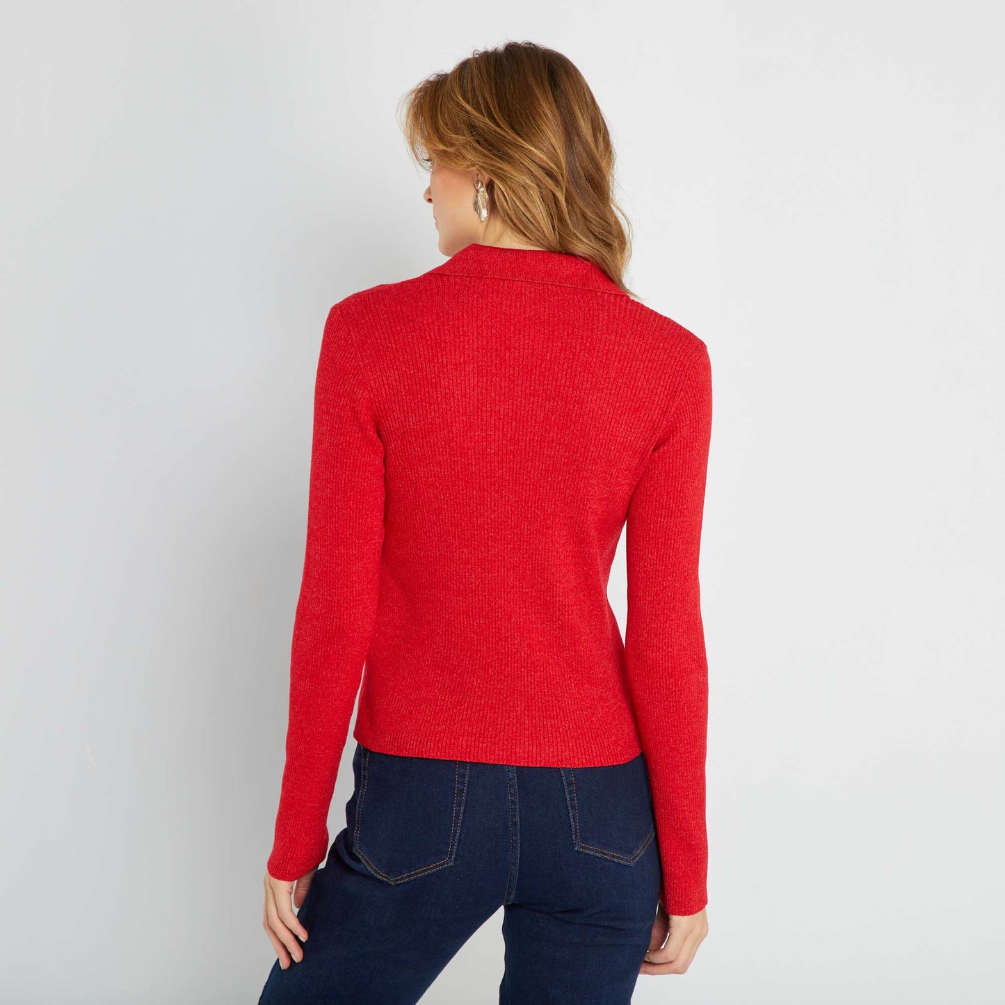 Pull col polo en maille Rouge