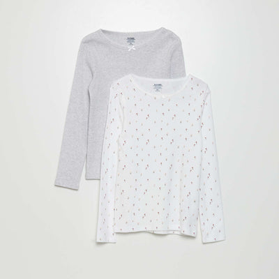 T-shirt en maille pointelle Blanc/gris