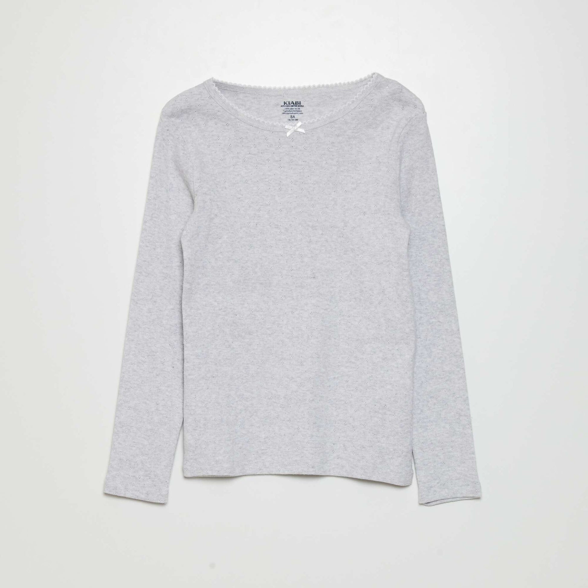 T-shirt en maille pointelle Blanc/gris