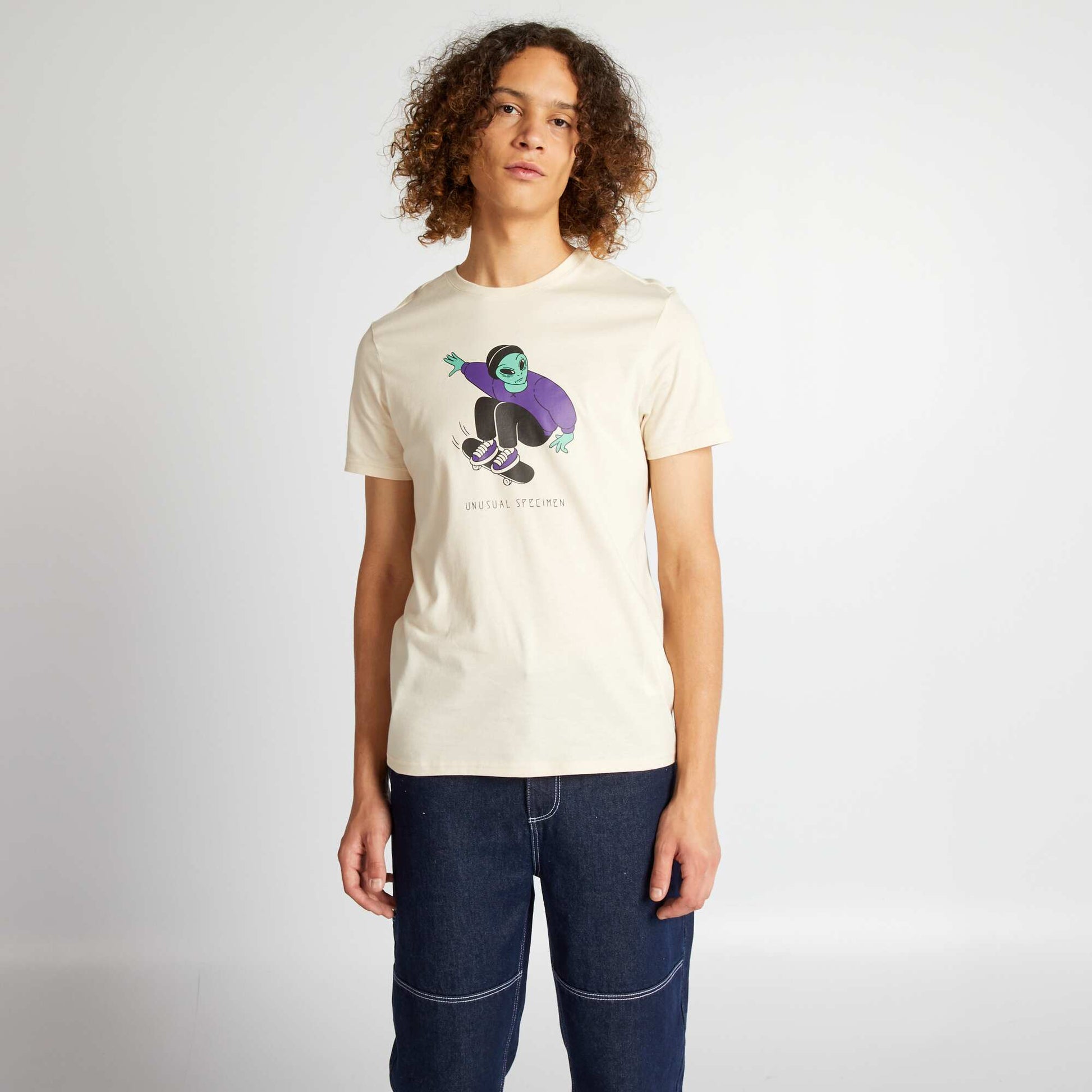 Tee-shirt en jersey avec imprim Beige
