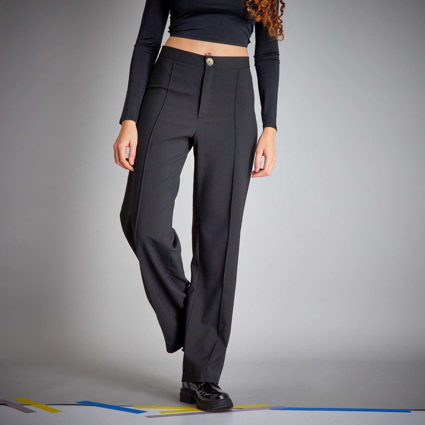 Pantalon large taille haute noir