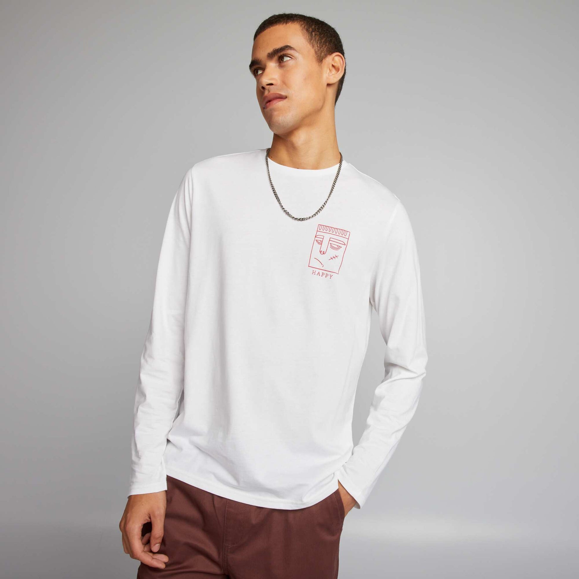 T-shirt col rond manches longues Blanc