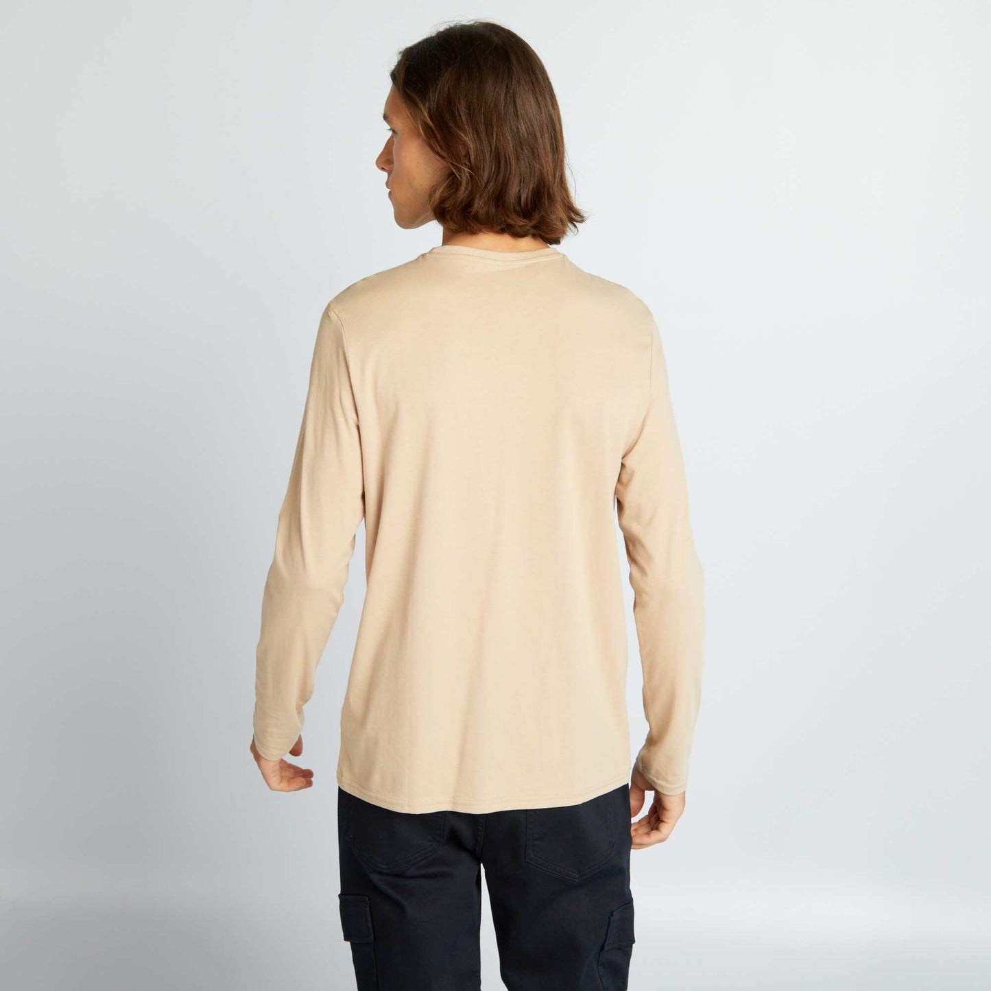 T-shirt col rond manches longues Beige