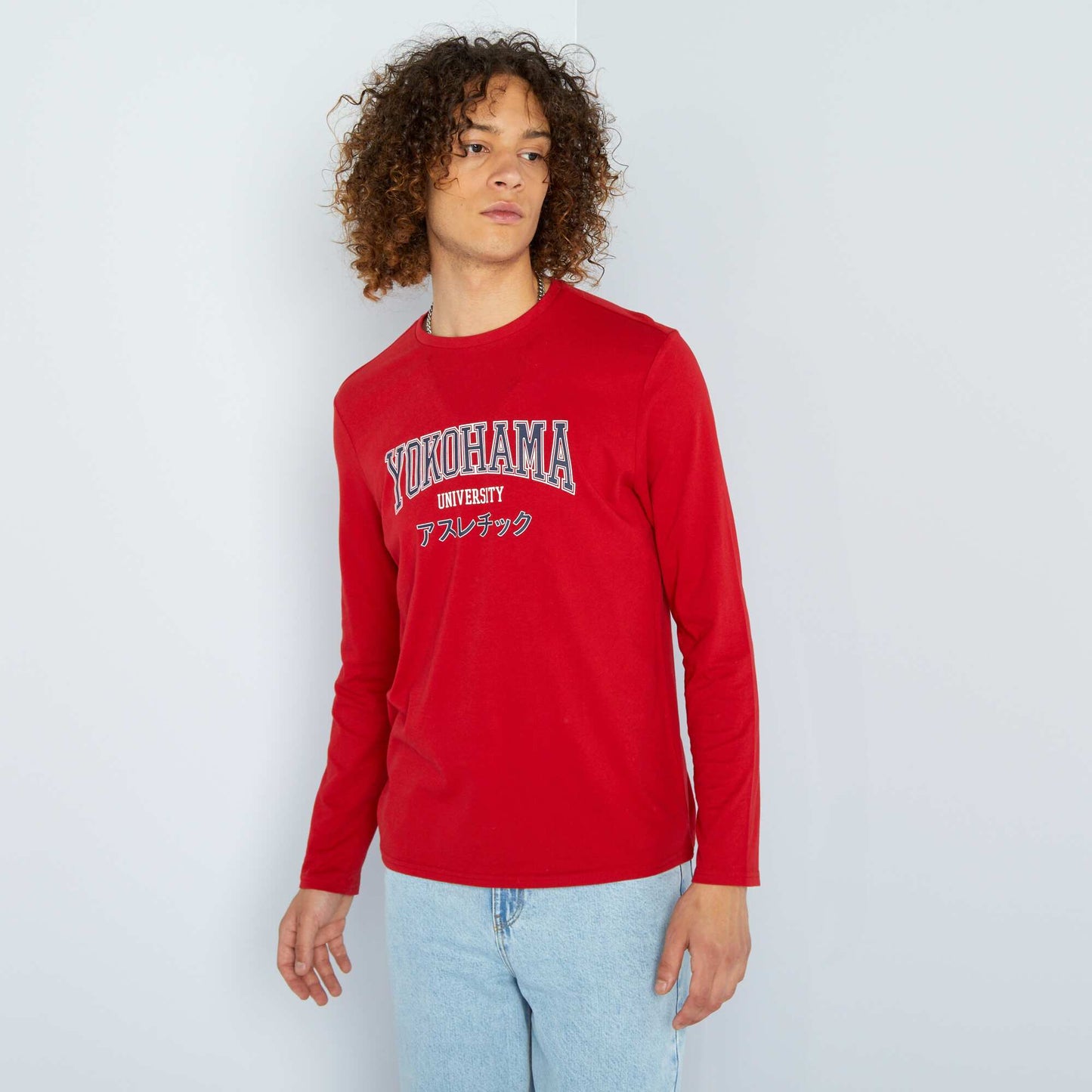 T-shirt col rond manches longues ROUGE