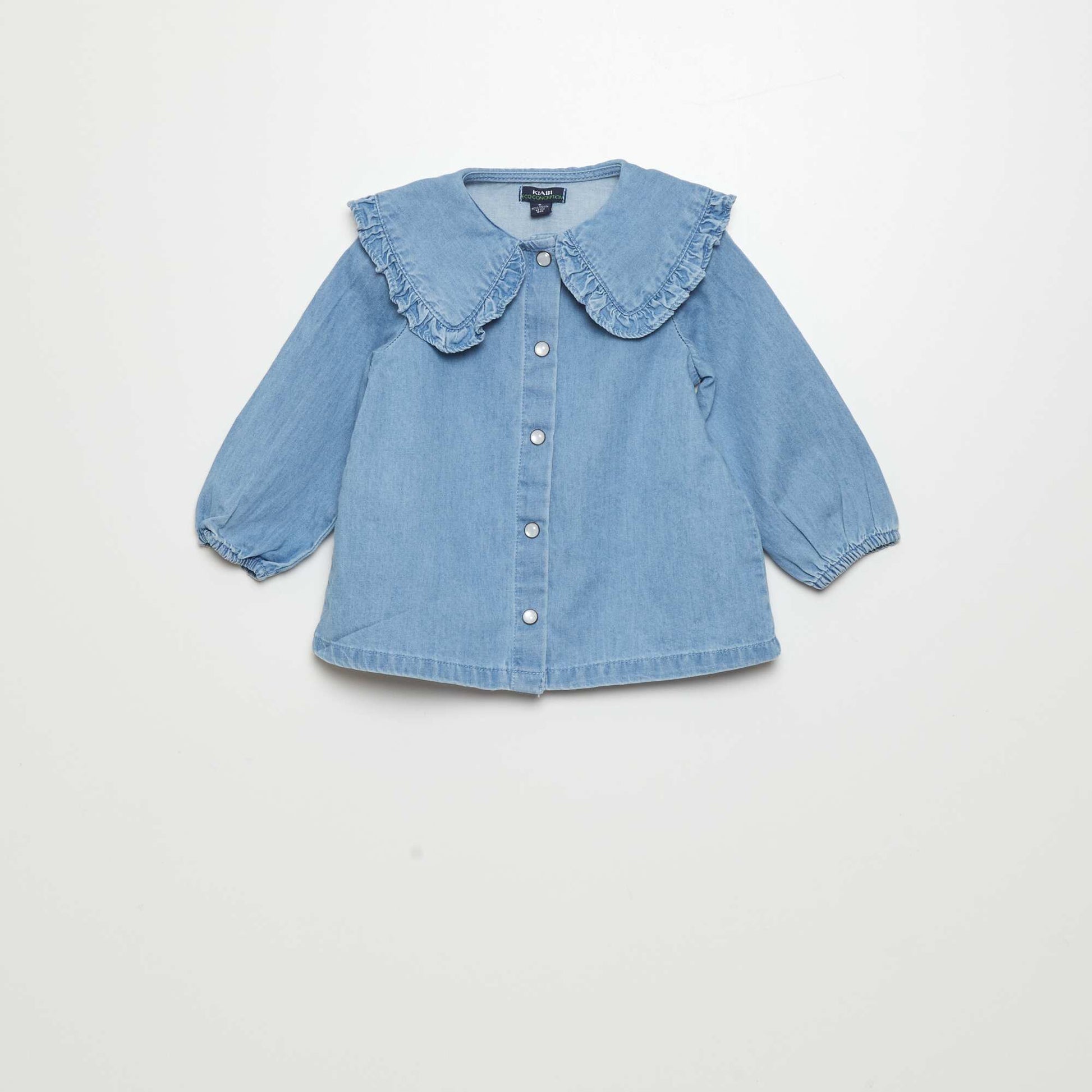 Chemise en denim col volant Bleu - Main Image