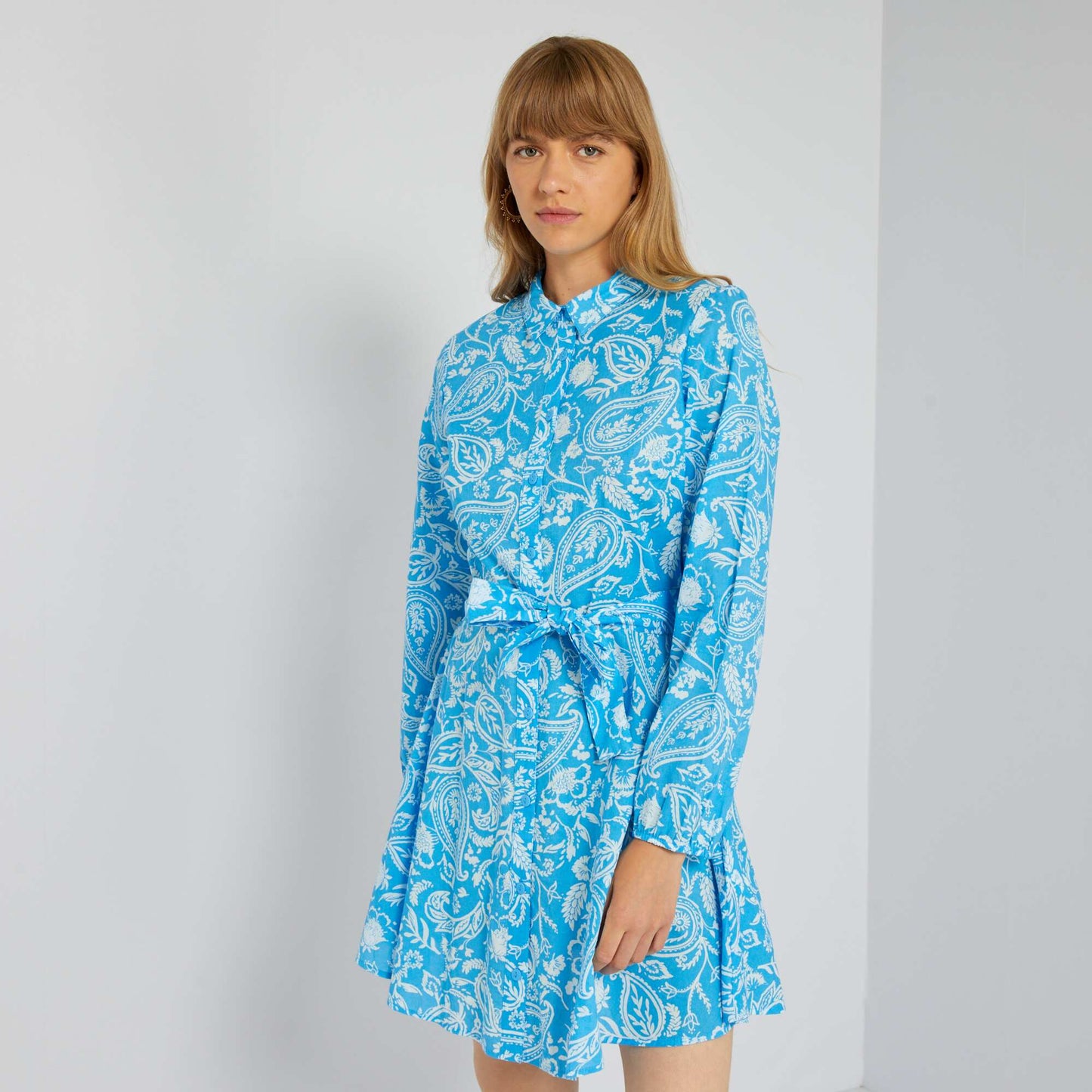 Robe chemise courte imprim e Bleu