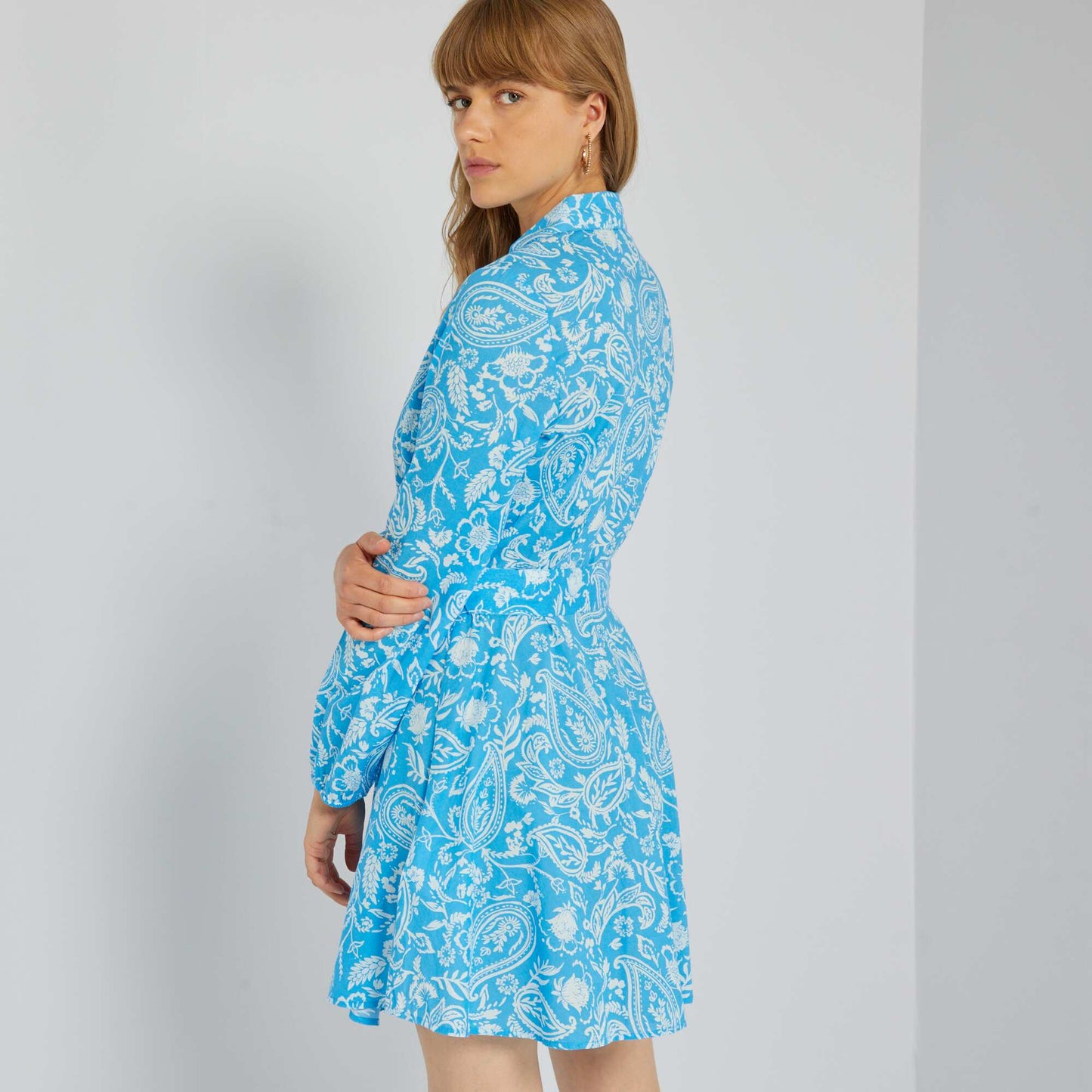 Robe chemise courte imprim e Bleu