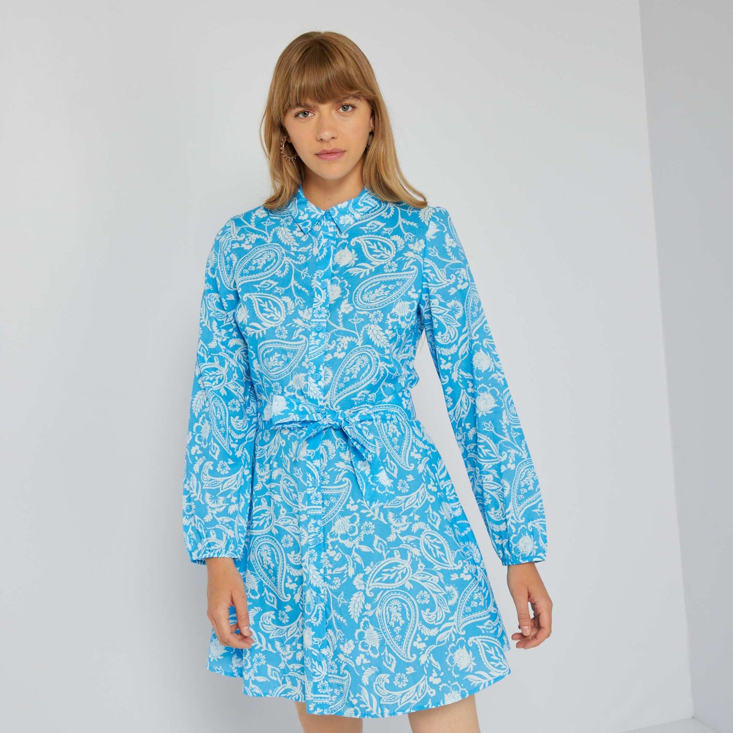 Robe chemise courte imprim e Bleu