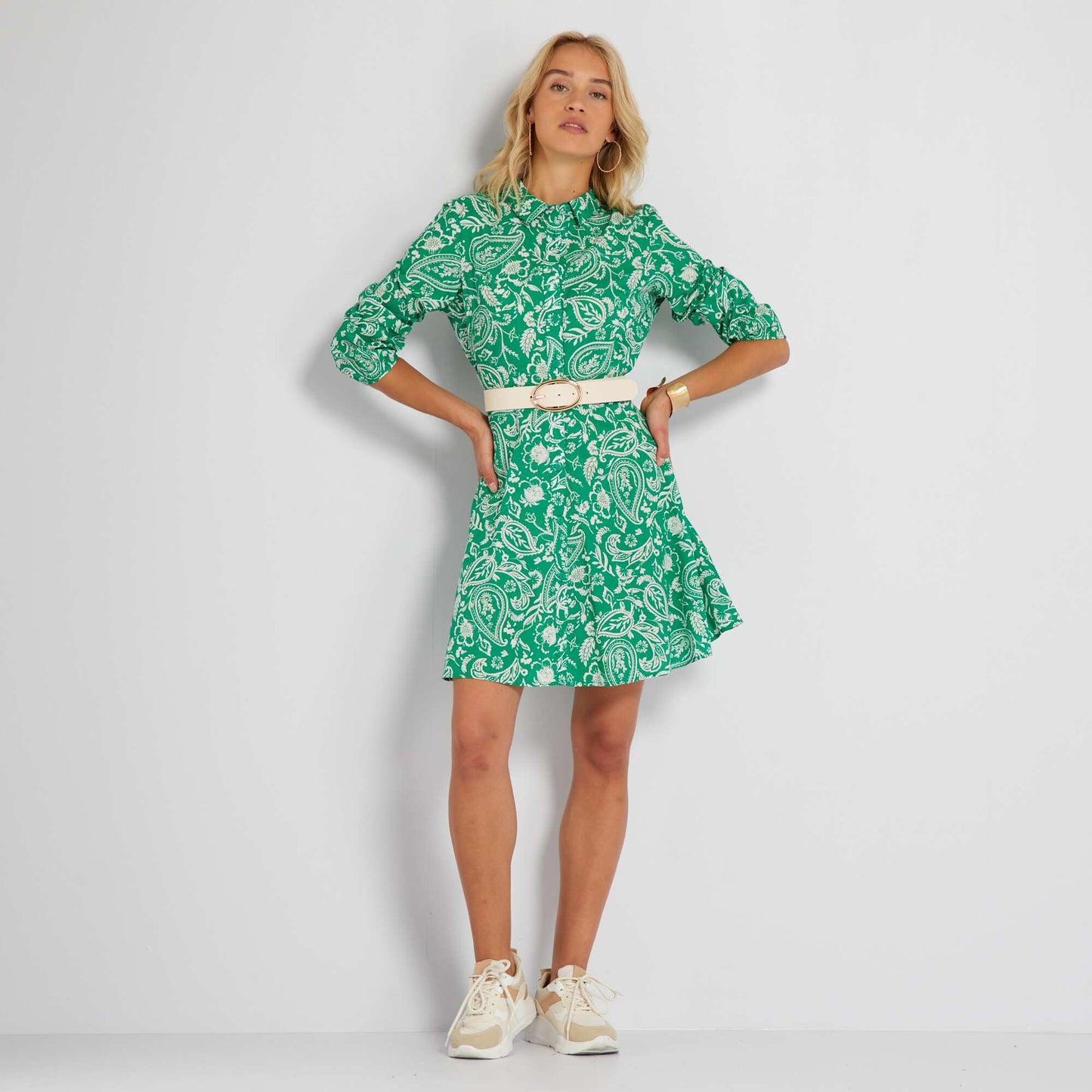 Robe chemise courte imprim e Vert