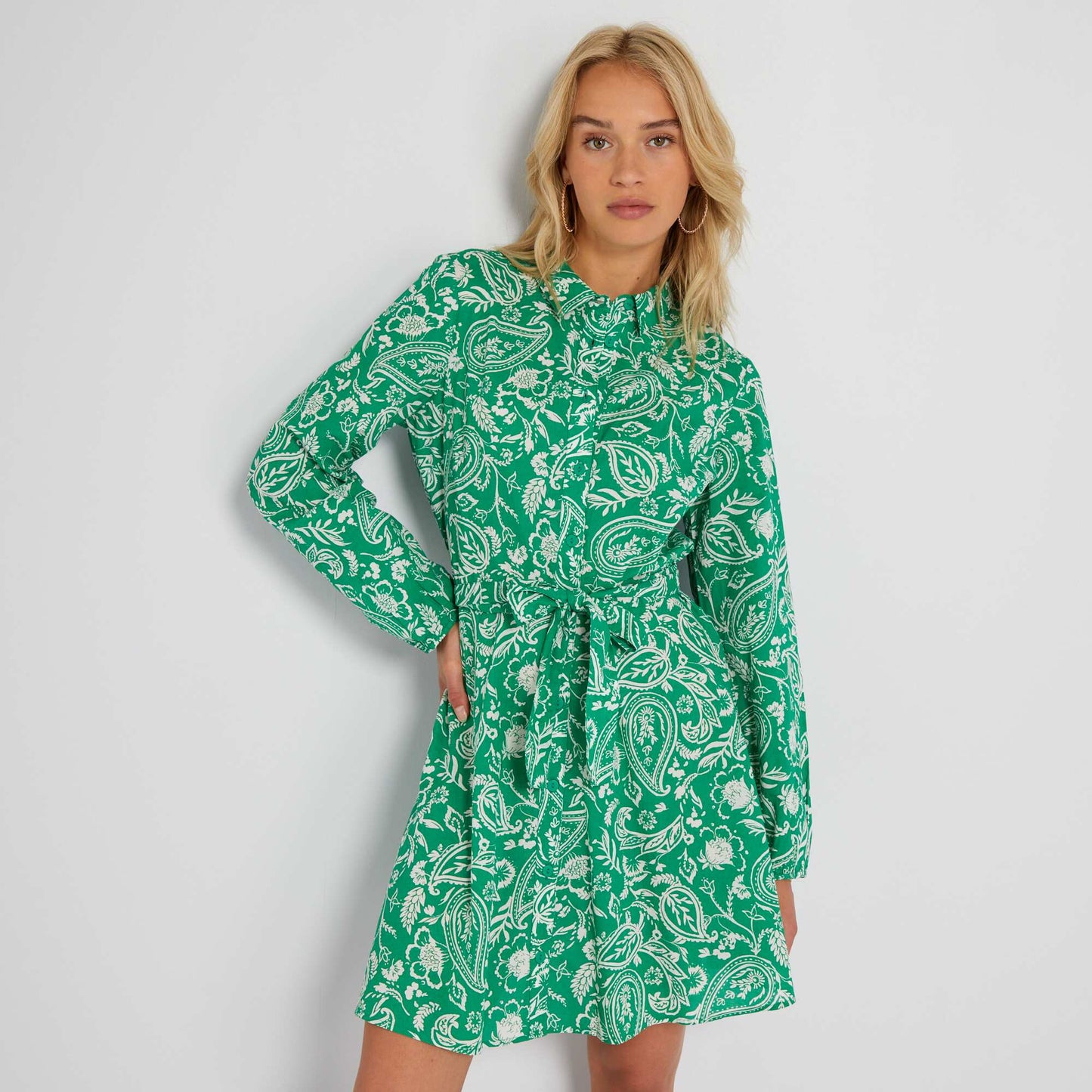 Robe chemise courte imprim e Vert