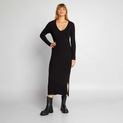 Robe en maille c tel e noir