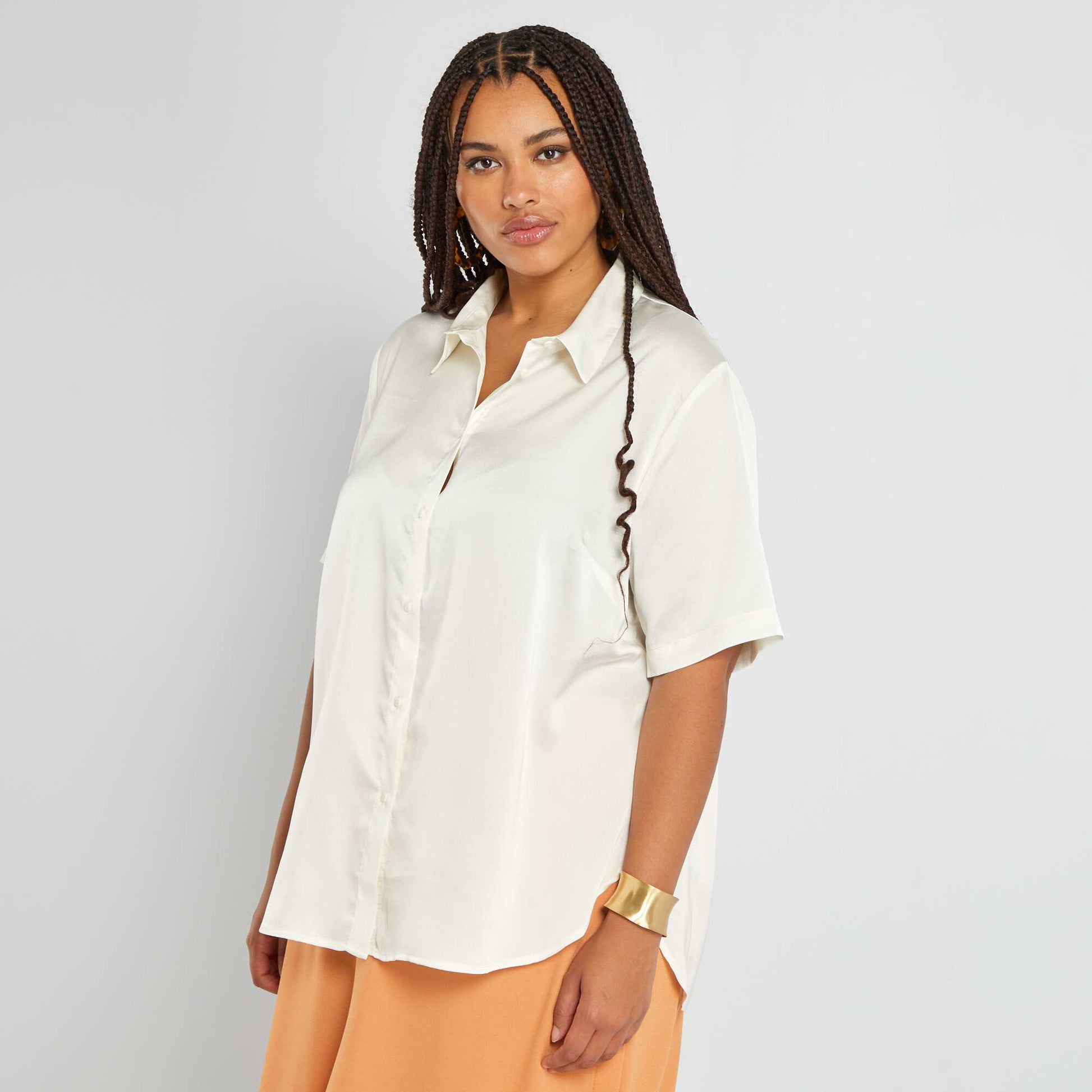 Chemisier satin col italien BLANC NEIG