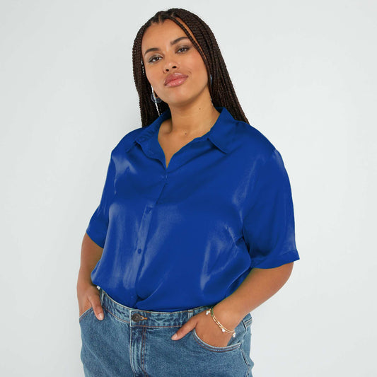 Chemisier satin col italien BLEU WEB