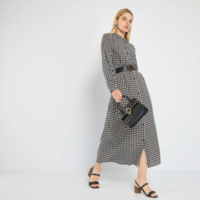 Robe chemise longue imprim e Noir