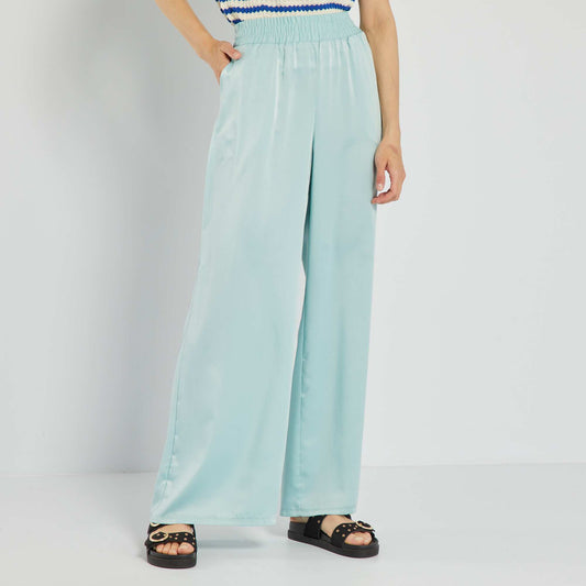 Pantalon large satin Bleu vert